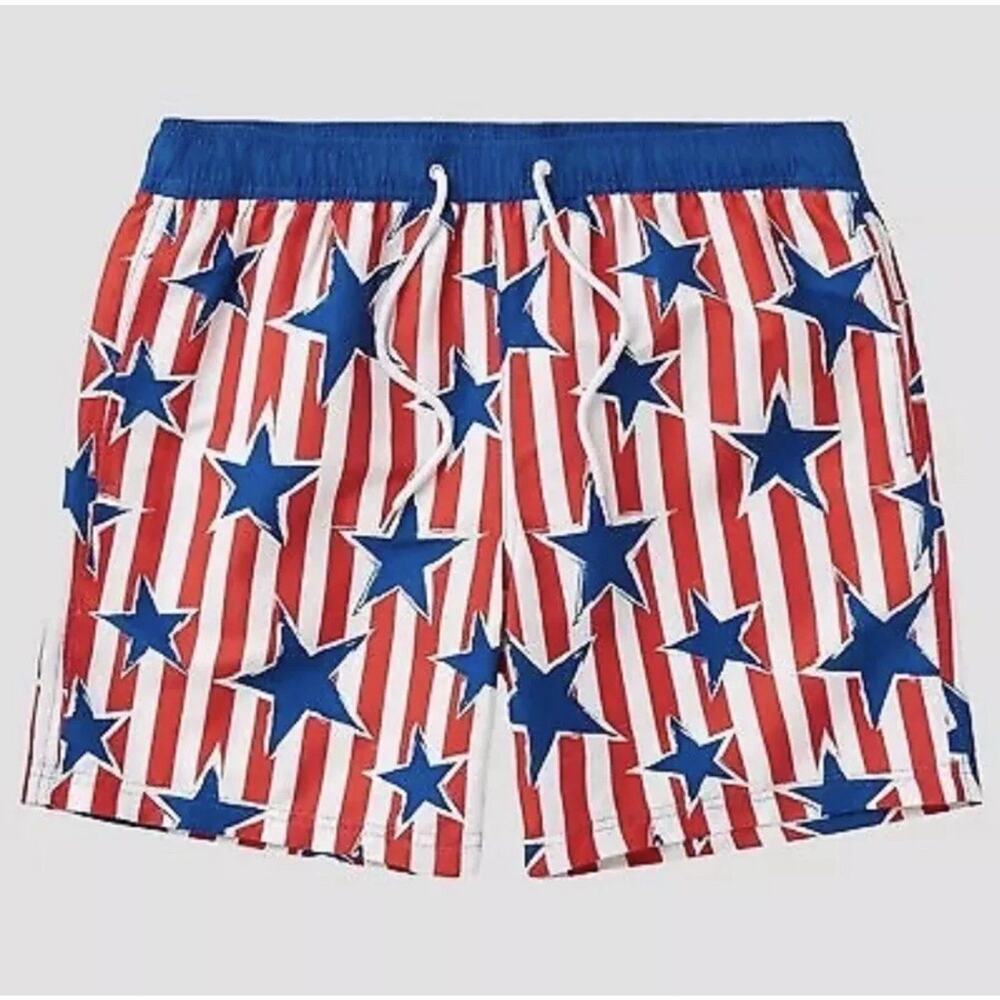 Mad Engine Men's Star Print Striped Americana Swim Shorts Patriotic Men’s XL NWT